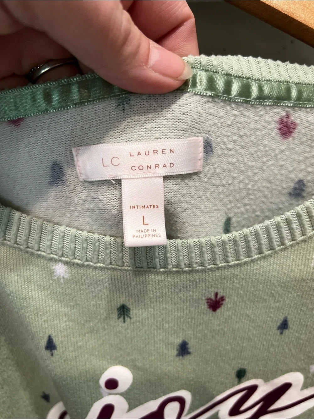 LC Lauren Conrad Sage Green 'joy' Pajama Set with Tiny Print